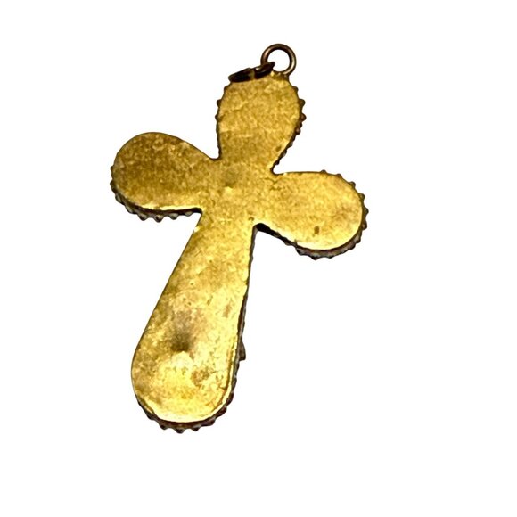 Vintage Italian Micro Mosaic Cross Pendant Roma Religious Enamel Jewelry - Picture 3 of 8